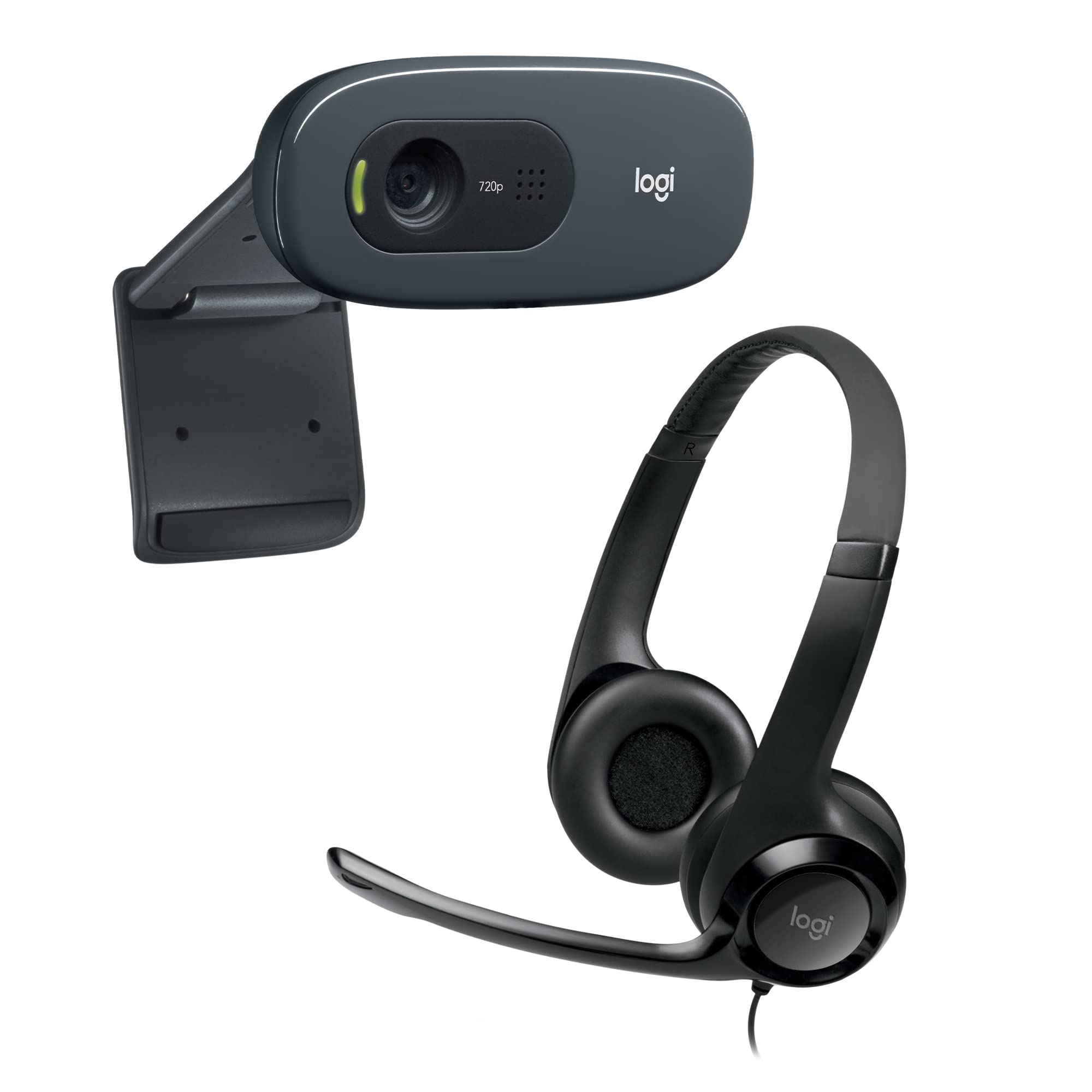 Logitech C270 Webcam HD Video and Audio Technology - Black + Logitech H390 USB Headset