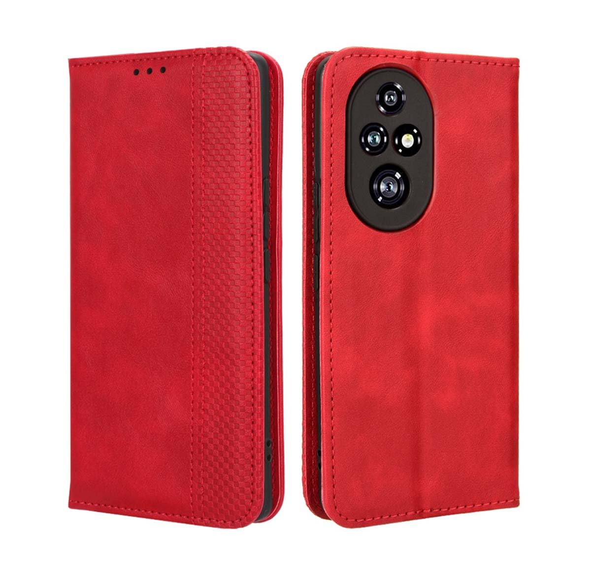 PEIYE Leather Wallet Case for Honor 200, Flip Folio Cover with Card Slots and Cash Compartment, Shockproof TPU Interior, Magnetic Closure, Stand Function - Red