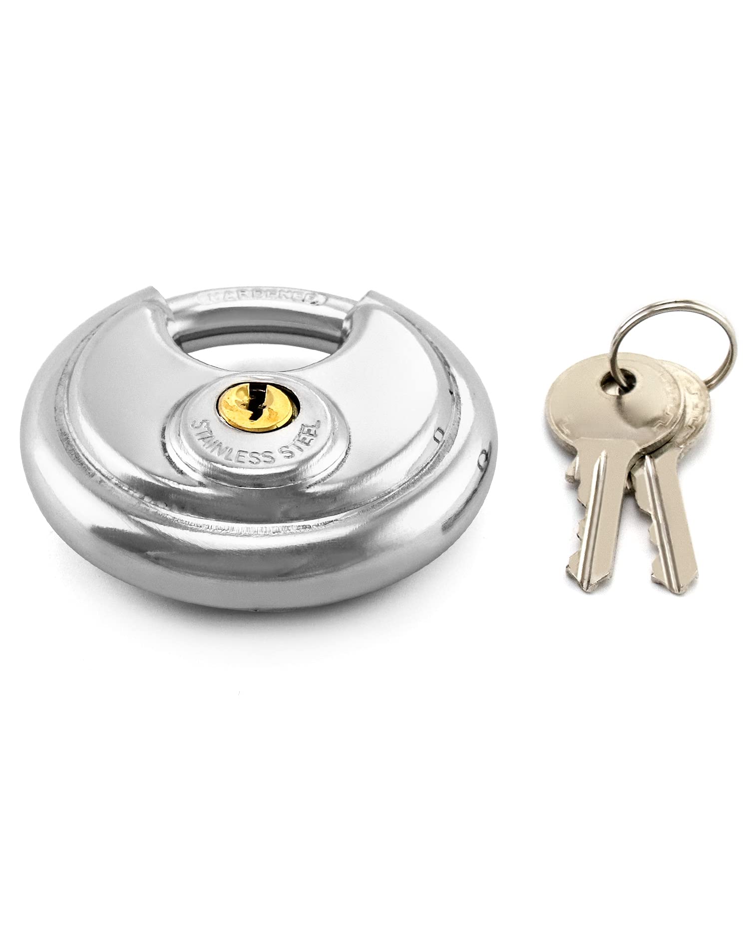 QWROK Round Disc Lock, Outdoor Heavy Duty Keyed Padlocks with Keys, Stainless Steel Shackle, 1 Pcs