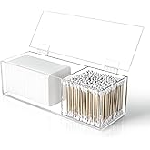JHJFRAWY Clear Acrylic Qtip Holder for Clean Skin Club Clean² Pads Clean with Flip-Top Lid 2-Grid Canister Cotton Pad and Swab Dispenser Cotton Round Organizer for Bathroom Vanity Countertop