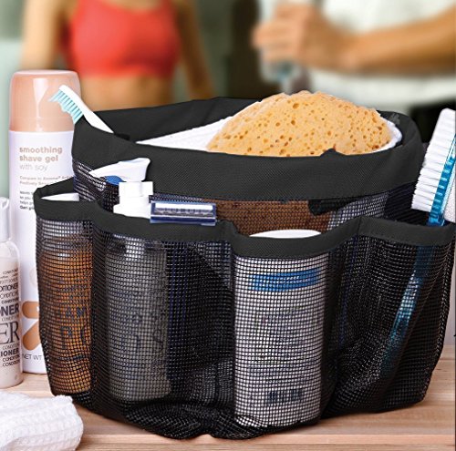 MuNiSa Mesh Shower Caddy Tote, Quick Dry Oxford Hanging Toiletry Organizer with 8 Storage Pockets, Portable Bath Bag for Shampoo, Conditioner, Soap and Other Bathroom Accessories(Black)