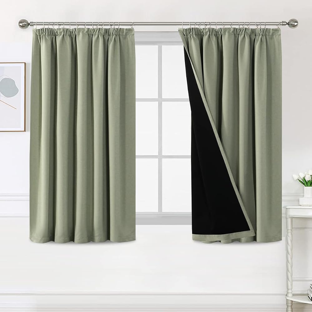 BellaHills 100% Blackout Curtains 2 Panels 46x54 Sage Thermal Insulated