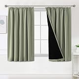 BellaHills 100% Blackout Curtains 2 Panels 66x54 Light Sage Pencil Pleat