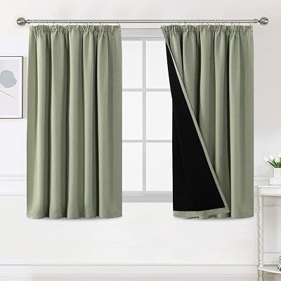 BellaHills 100% Blackout Curtains 2 Panels 46x54 Sage Thermal Insulated