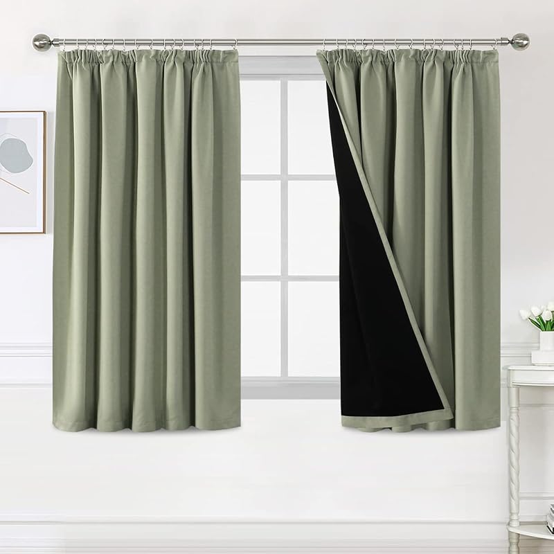 BellaHills 100% Blackout Curtains 2 Panels 46x54 Sage Thermal Insulated