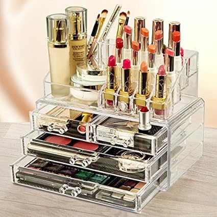 vmore Cosmetic Make Up Kits Holder Clear Acrylic Jewellery Organiser Table Stand for Keeping Your Lipsticks, Nail Polish, Makeup Brush Set & Jewellery