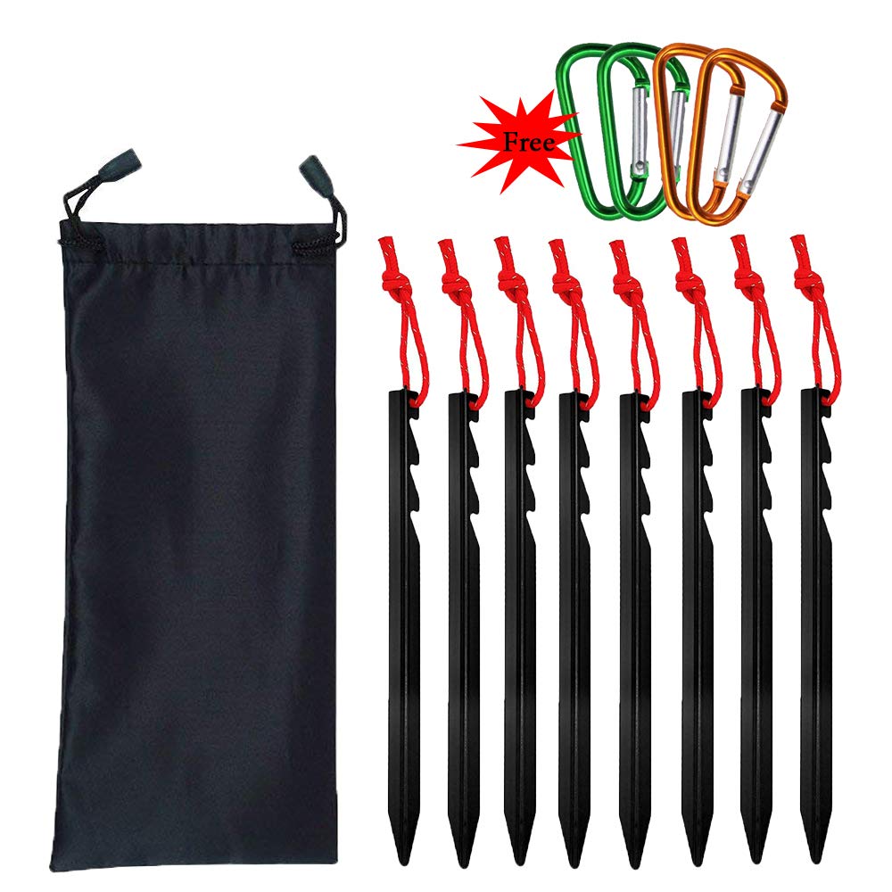 Yillsen Tent Stakes Pack of 8,Heavy Duty Lightweight Strong Aluminum Alloy Camping Tent Pegs with Carabiner for Camping,Hiking,Travel, Rain Tarps,Backpacking