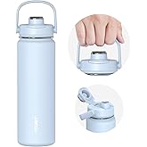 TOURIT 24 oz Insulated Water Bottle, Stainless Steel Sports Water Bottles With Top Handle, Double-Wall Travel Thermal Water Flask, BPA Free Leakproof Bottle for Sports and Travel,Cloud Blue