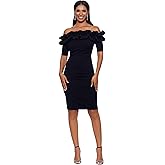 Xscape Womens Short Scuba Crepe Dress with Ruffle Top Detail (Reg and Petite)