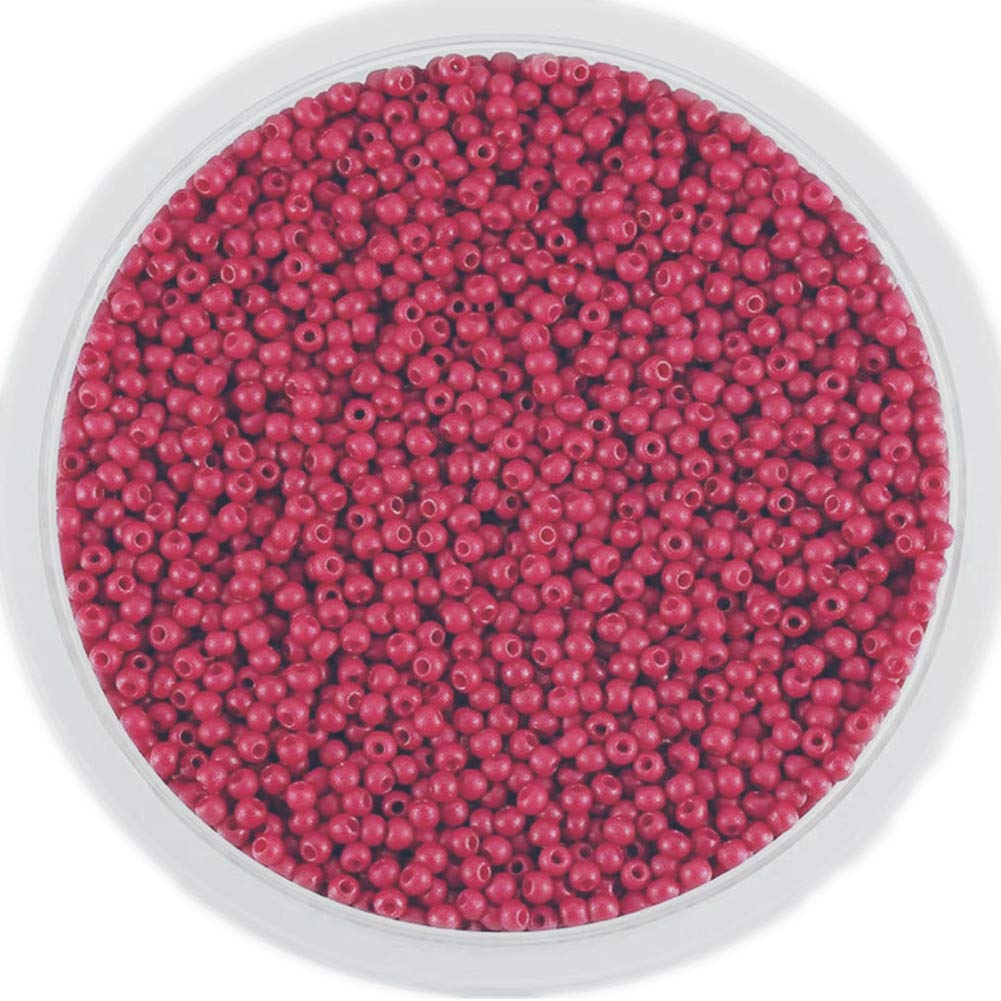 Around 9000pcs Opaque Glass Seed Beads Round Pony Bead Mini Spacer Beads 2mm for Jewellery Making Hair Accessories Beadwork Craft (Crimson)