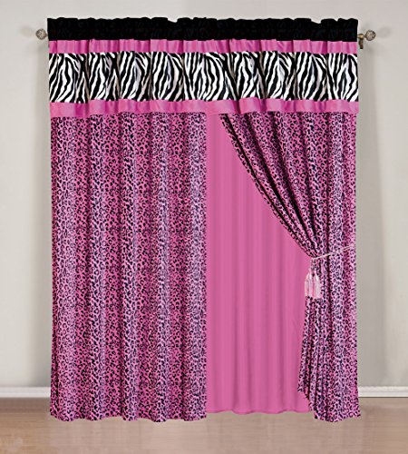 4 - Piece Rod Pocketed HOT PINK Black White Zebra Leopard Micro Fur curtain set Drapes / Window Panels 120