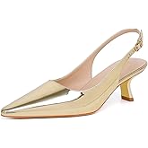 RIBONGZ Kitten Heels for Women Pointed Closed Toe Pumps Low Heel Slingback Heels Buckle Strappy Comfort Dress Shoes Dating Wedding Prom Party Working