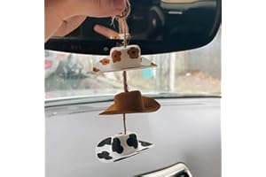 AGROMUSK Cowboy Hat Car Charm,Country Rear View Mirror Hanging Accessories,Sunflower Cowgirl hat Cow Print Car Decor,Cute Handmade Felt Mini Hat Ornament Pendent for Women Girls (Flower)
