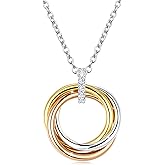 LUV-SPOT Three-Color Interlocking Circle Pendant Necklace for Women,Simply Dainty Cubic Zirconia Pendant with Adjustable 16+2" Chain