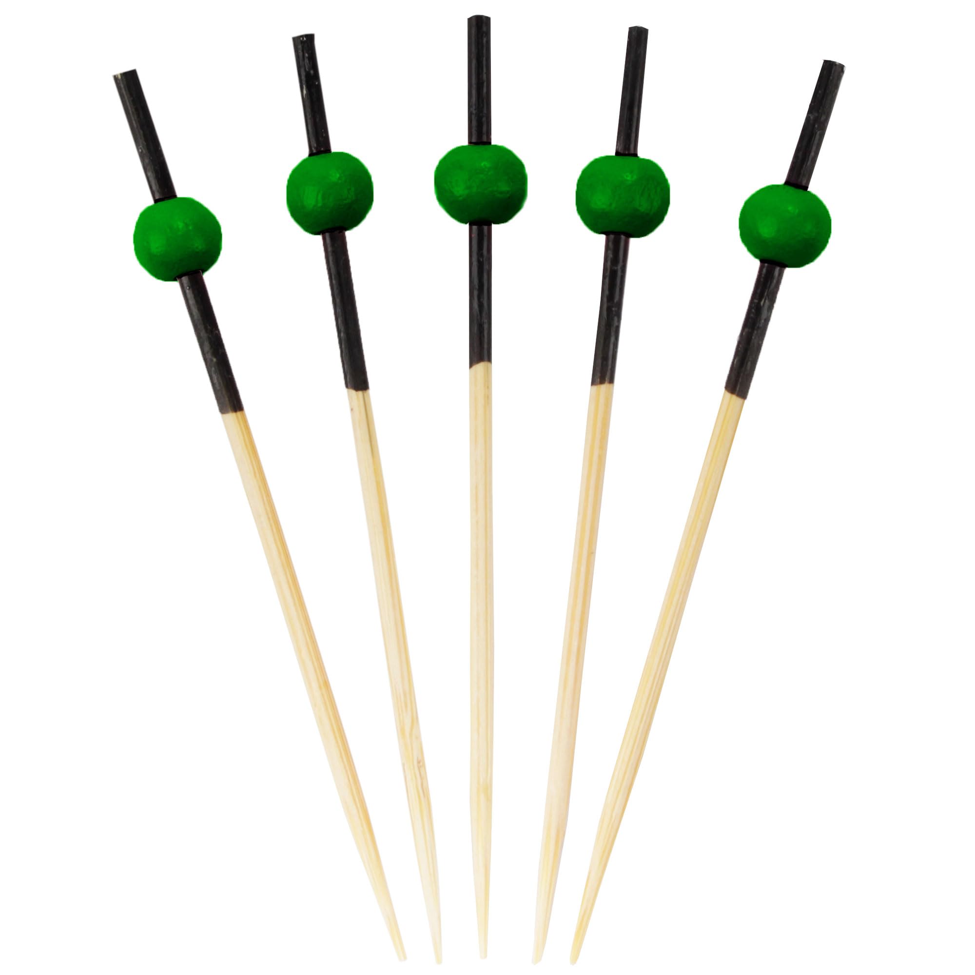 BambooMN Decorative Ball End Cocktail Fruit Sandwich Picks Skewers for Catered Events, Holiday's, Restaurants or Buffets Party Supplies - 2.75" (7cm) Dark Green, 300 Pieces