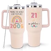 LHSCVUFASC 21st Birthday Gifts for Her/Women, 21 Year Old Birthdays Gift for Girls, Cool 2005 21st Bday Decorations for Woman Female, Girl Turning 21 Present Idea, 40oz Tumbler Cup