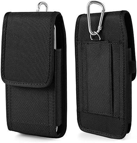 Black Nylon Vertical Pouch Case Cover Velcro Belt Clip Loop Holster for Motorola Moto G5 Plus / iPhone 7 Plus / Samsung Galaxy S8 Plus / LG G6 / LG V20 / LG Stylo 3 / LG X Power 2 / BLU R1 Plus