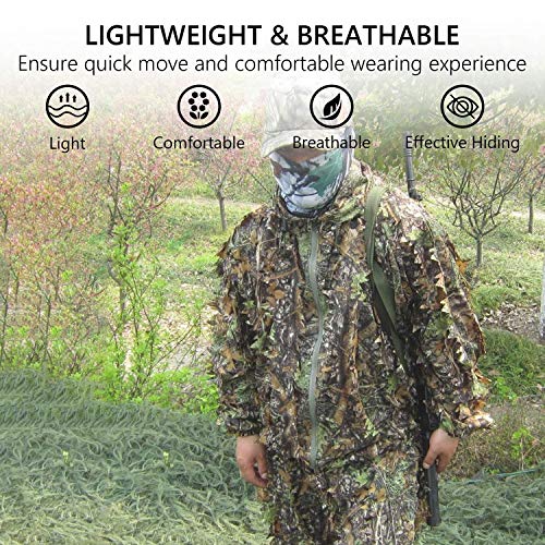 SMZCTYI Ghillie Suit Set, 3D Leafy Woodland Camouflage Clothing, Lightweight & Durable Outdoor Camo Outfit for Youth and Adult (Average) - Thumbnail 4