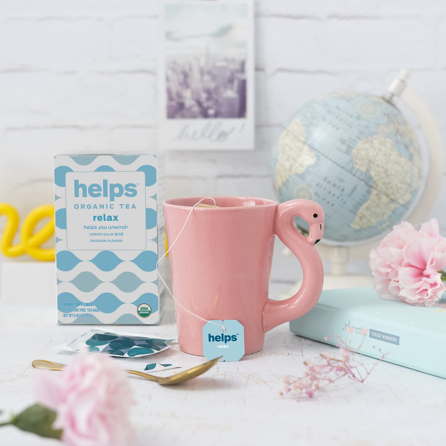 HELPS TEAS | Helps Relax Tea | Relaxing Organic herbal blend of Lemon Balm and Passionflower. Fights Anxiety To Rest Better and Helps You Unwind | 16 Tea Bags |