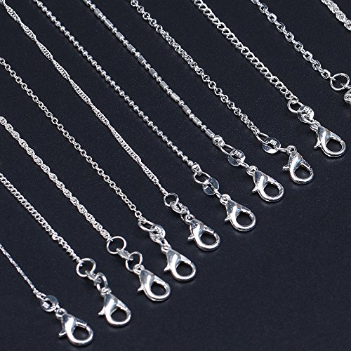 YUEAON 20 Pack Different Silver Plated Necklace Chain with Lobster Clasps for Jewelry Making Supplies-Bulk Lots