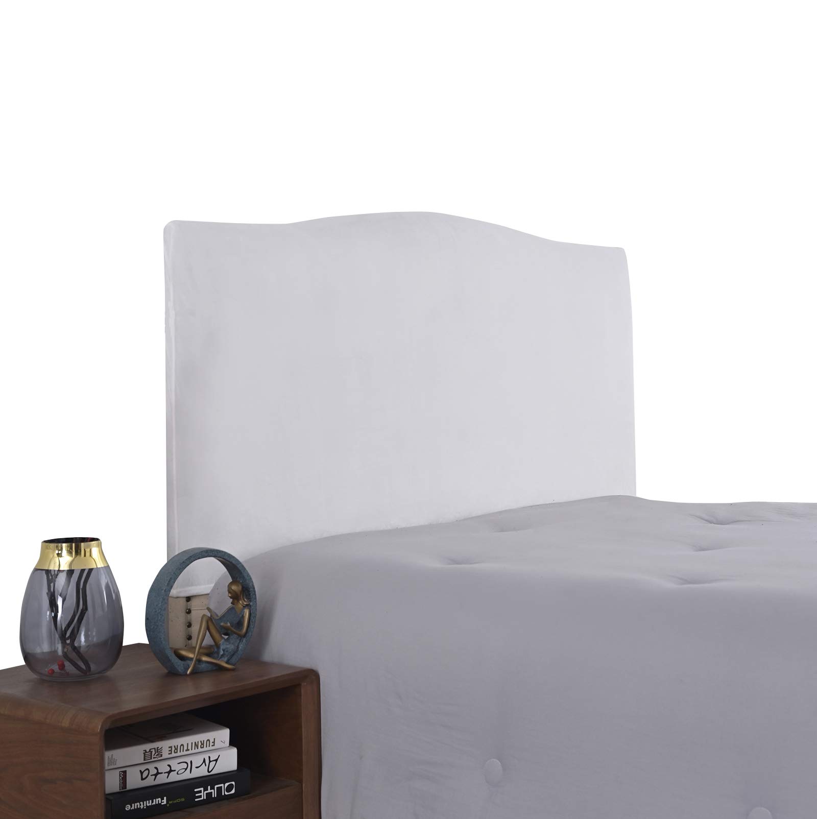 WINS Stretch Velvet Headboard Cover - Dust Protector for Single, Double and King Size Beds - White
