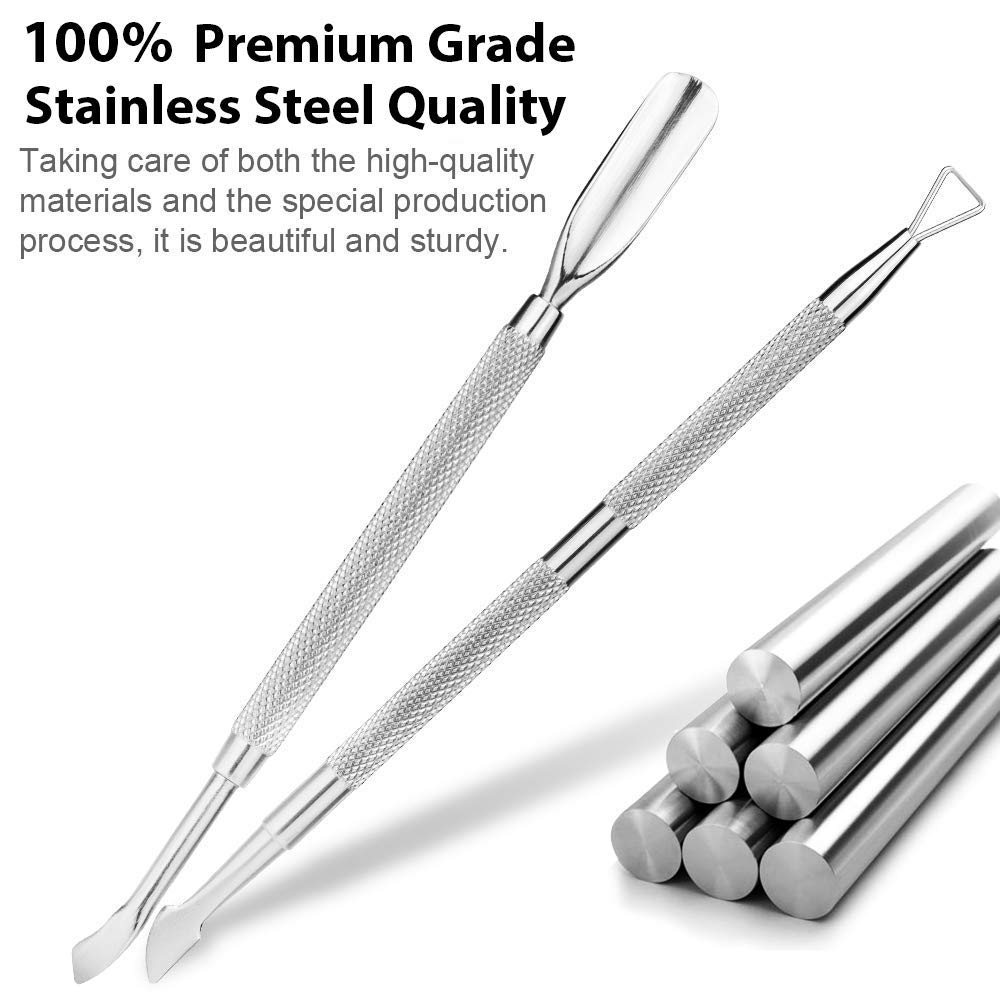 Cuticle Pusher Stainless Steel and Cutter (2PCS), Triangle Cuticle Nail Pusher Peeler, Professional Grade Stainless Steel Cuticle Remover, Durable Pedicure Manicure Tools for Fingernails Toenails: Beauty