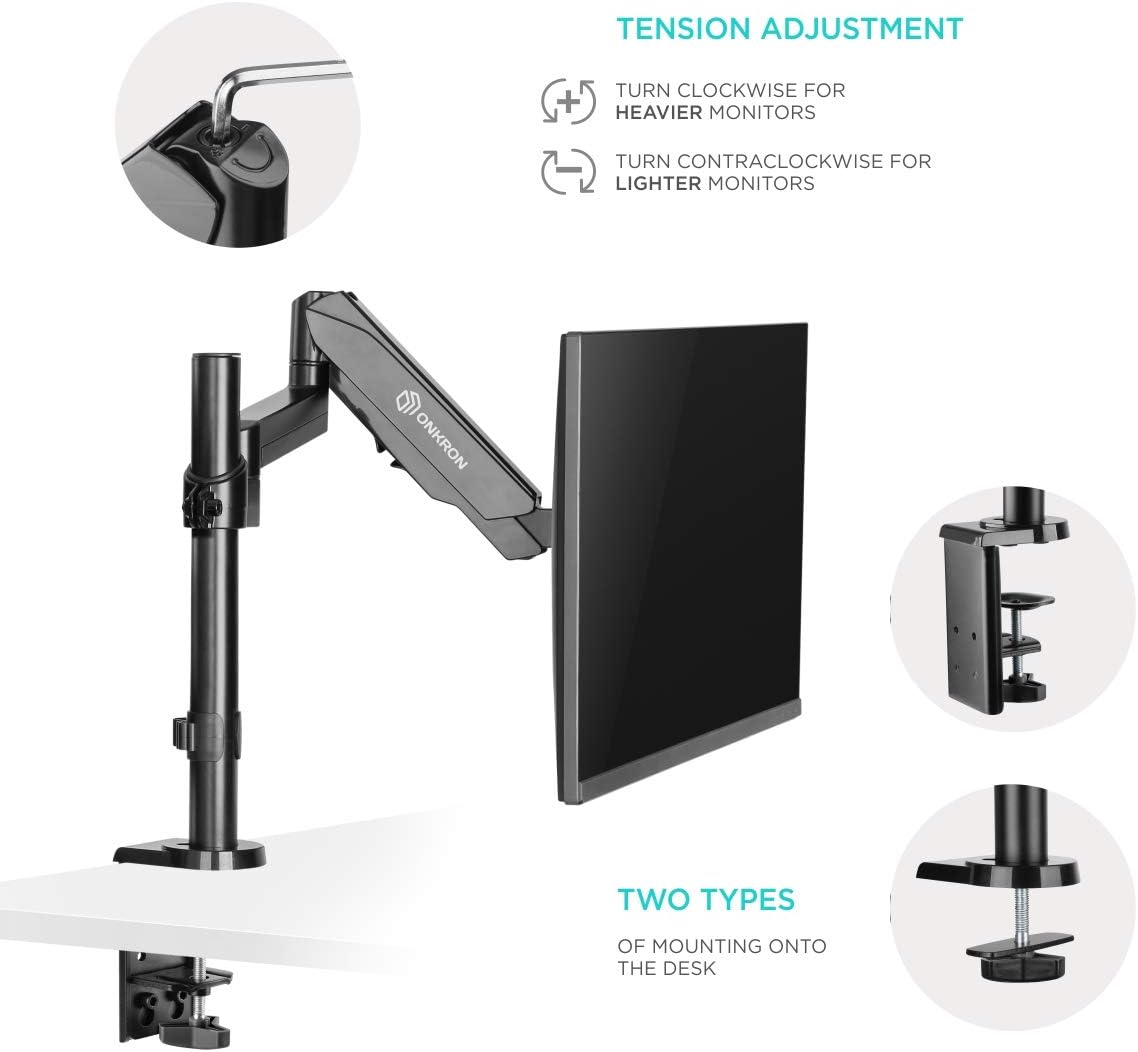 ONKRON Single Monitor Arm for 13, 34 Inch Screens, Full Motion Monitor Arm Desk Mount up to 8 kg - Image 5