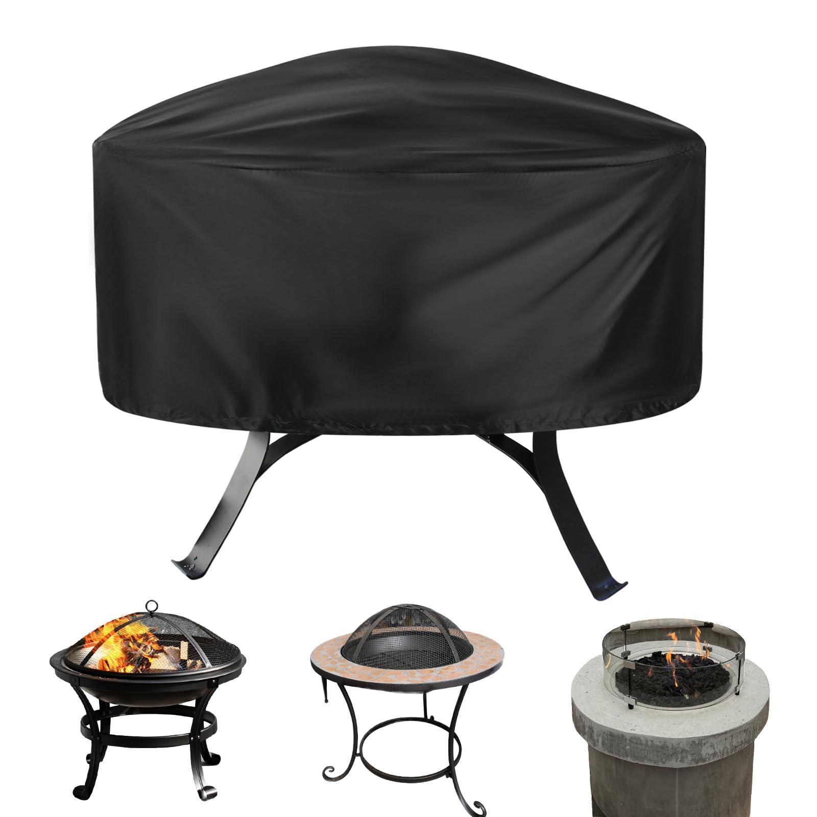 M METERXITY Round Outdoor Fire Pit Cover, 48" x 18" (Dia x H) Patio Fire Pit Table Cover, Fire Pit Replacement Cover for Outdoor Round Fire Pit [Black]
