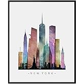 New York Skyline Wall Art, Watercolor Cityscape Print, Building Wall Decor (8x10 inches Print Unframed, New York)