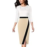 VFSHOW Womens Pleated Crew Neck Front Slit Work Business Office Bodycon Sheath Pencil Dress