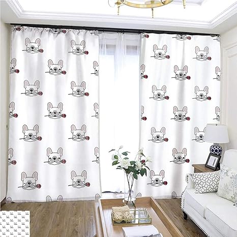 Amazon Co Jp クリスマスカーテン 犬 シームレス パターン フレンチブルドッグ ベクター バレンタイン ローズ フラワー タイル 背景 カートゥーン スカーフ アイソレーション イラスト ブラック リピート 壁紙 幅72 X 長さ72 子供部屋 ループ トップ カート W72 X L72