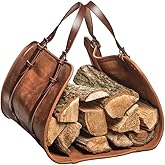 DarkRabbit Leather Firewood Carrier, Cabin Wood Log Carrier, Large Log Tote Bag for Fireplace, Campfire, or Outdoor Fire Pit | Heavy Duty Leather Wood Holder for Winter or Camping Stove 44X20