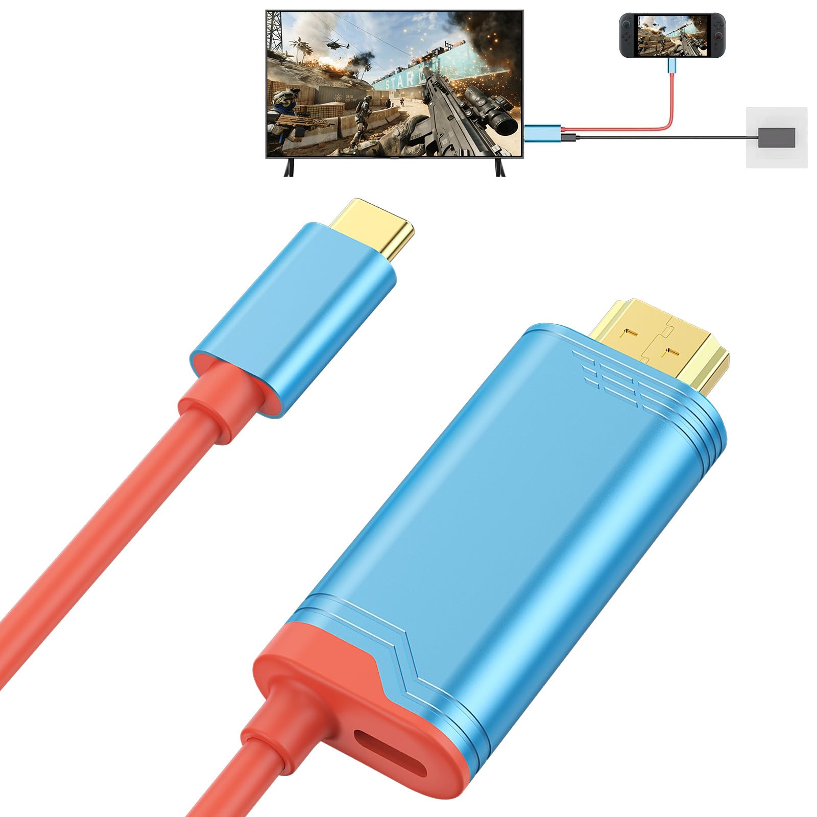 ELUTENG 4K@60Hz USB C auf HDMI Kabel kompatibel mit Nintendo Switch 2/OLED/Steam Deck/ROG Ally, 2M PD100W HDMI 2.0 Adapter Nintendo Switch Dock Ersatz für TV Bildschirmspiegelung