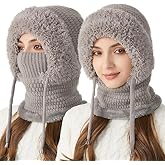 3 in 1 Beanie Hat for Women,3 in 1 Beanie Hat with Scarf and Mask,Thick Plush-Lined, for Women Warm Knitted Face Mask