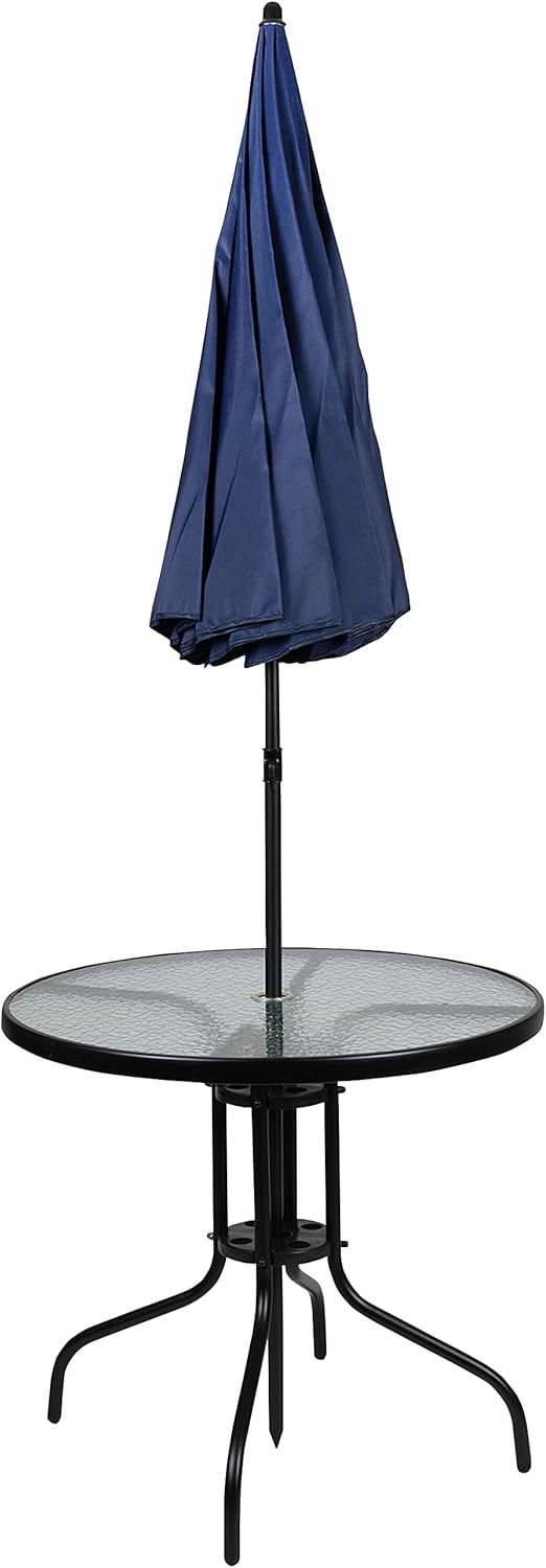 Flash Furniture Nantucket 6 Piece Patio Garden Table Set - Umbrella Table - Set of 4 Navy Folding Chairs : Garden & Outdoor