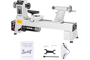 CXRCY 12" x 18" Wood Lathe, Benchtop Wood Lathe Machine 3/4 HP Infinitely Variable Speed 650-3800 RPM with Goggle for Woodworking, Woodturning