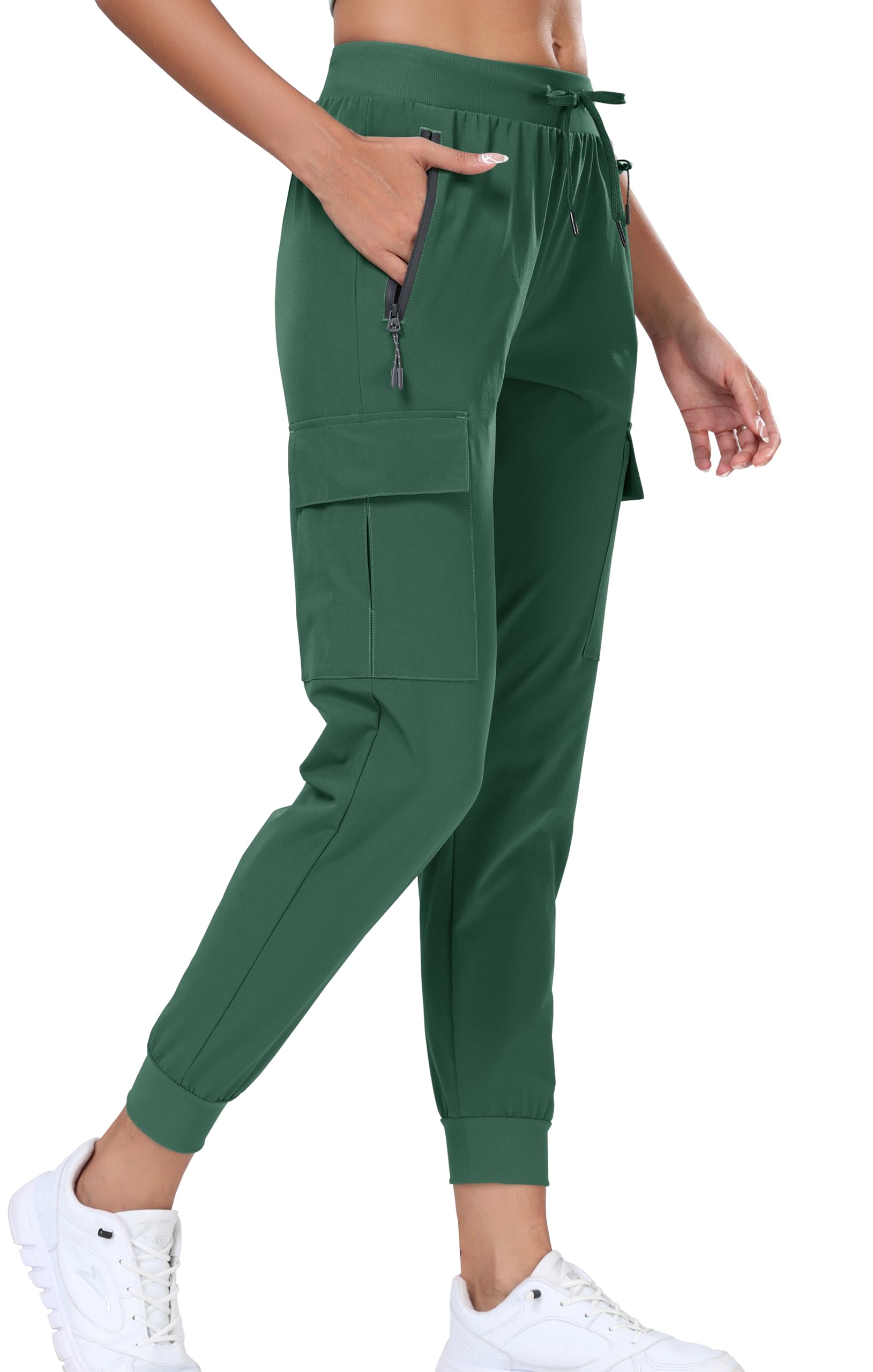 Photo 1 of Oalka Women's Cargo Hiking Pants Lightweight Travel Pockets Joggers Quick Dry Forest Green L