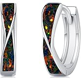 Midir&Etain Opal Hoop Earrings 925 Sterling Silver Huggie Earrings Hypoallergenic Cartilage Hoops Opal Jewelry Gifts for Women