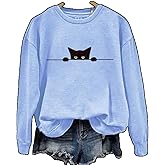 Faithgee Hold on I See a Cat Shirt Funny Cute Black Cat Print Animal Lovers Sweatshirt