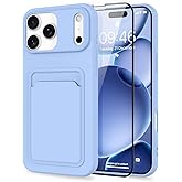 MZELQ Compatible with iPhone 17 Pro Case 2025 TPU Card Holder Wallet,Camera Protection + Screen Protector Soft Card Slot Phone Cover for Girls Women -Purple