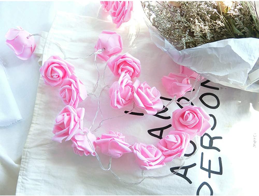 Wishwill Rose String Lights Battery Operated, 40 LED Flower Fairy String Lights for Indoor, Outdoor, Birthday, Wedding, Parties & Home Decorating (Pink Rose)