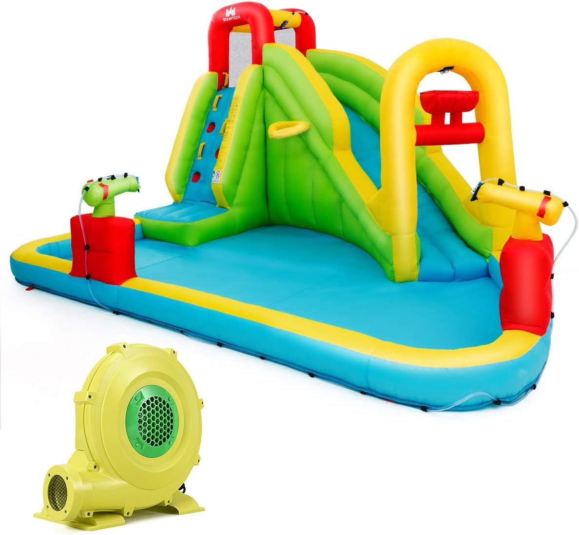 COSTWAY Hüpfburg mit Gebläse, Wasserrutsche Spielpool Aufblasbare