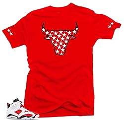 Jordan Retro 6 Carmine Match Tees - Bull Stars Red