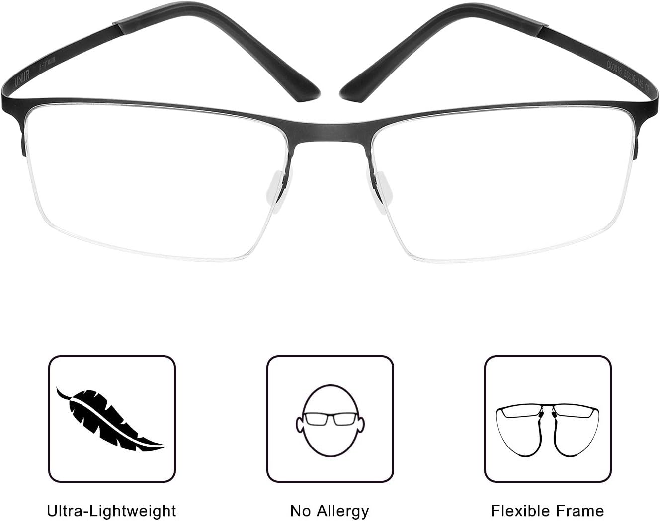 Blue Light UV Blocking Light Filter Computer Reading Glasses Anti Eye Fatigue Transparent Lens Ultra-Lightweight Supportive Flexible Vision Care Flexible Stable Unisex (Gunmetel)