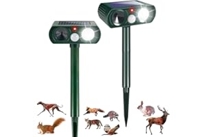 JAHYELEC 2 Pack Ultrasonic Animal Repeller Outdoor Cat Repellent Solar Deer Repellent Devices Waterproof Motion Activated Animal Deterrent Devices to Scare Squirrel Raccoon Rabbit Skunk for Yard Garden