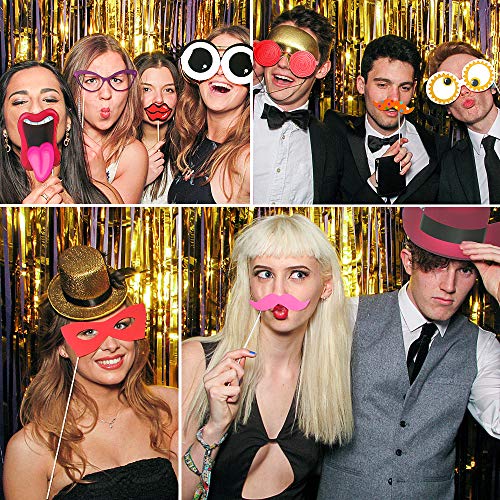 FRESHME DIY Photo Booth Props Kit - 90pcs Photobooth Prop Funny Selfie Accessories Decoration Supplies Costume Mustache Hat Glasses Tie for Birthdays Wedding Holiday Party Christmas Halloween