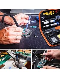 URCERI Kit de soldadura de hierro Electronics 26 en 1, 60 W ajustable de temperatura de soldadura, 6 puntas de soldadura con bomba de desoldar, soldador de plancha, pinzas ESD, mecha de soldadura, cortador de pelacables