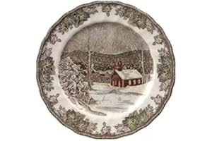 Hand-Painted Winter Theme Decorative Plate - Snow& Pine Forest Art, Collectible Ceramic Plate for Christmas, Holiday Decor, G