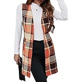 IDEALSANXUN Long Plaid Vest for Women Fall Winter Trench Coat Sleeveless Blazer Jacket Cardigan Wool Vest Top Waistcoat