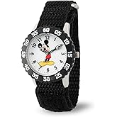 Disney Mickey Mouse Kids' Bezel Stainless Steel Time Teacher Analog Nylon Strap Watch